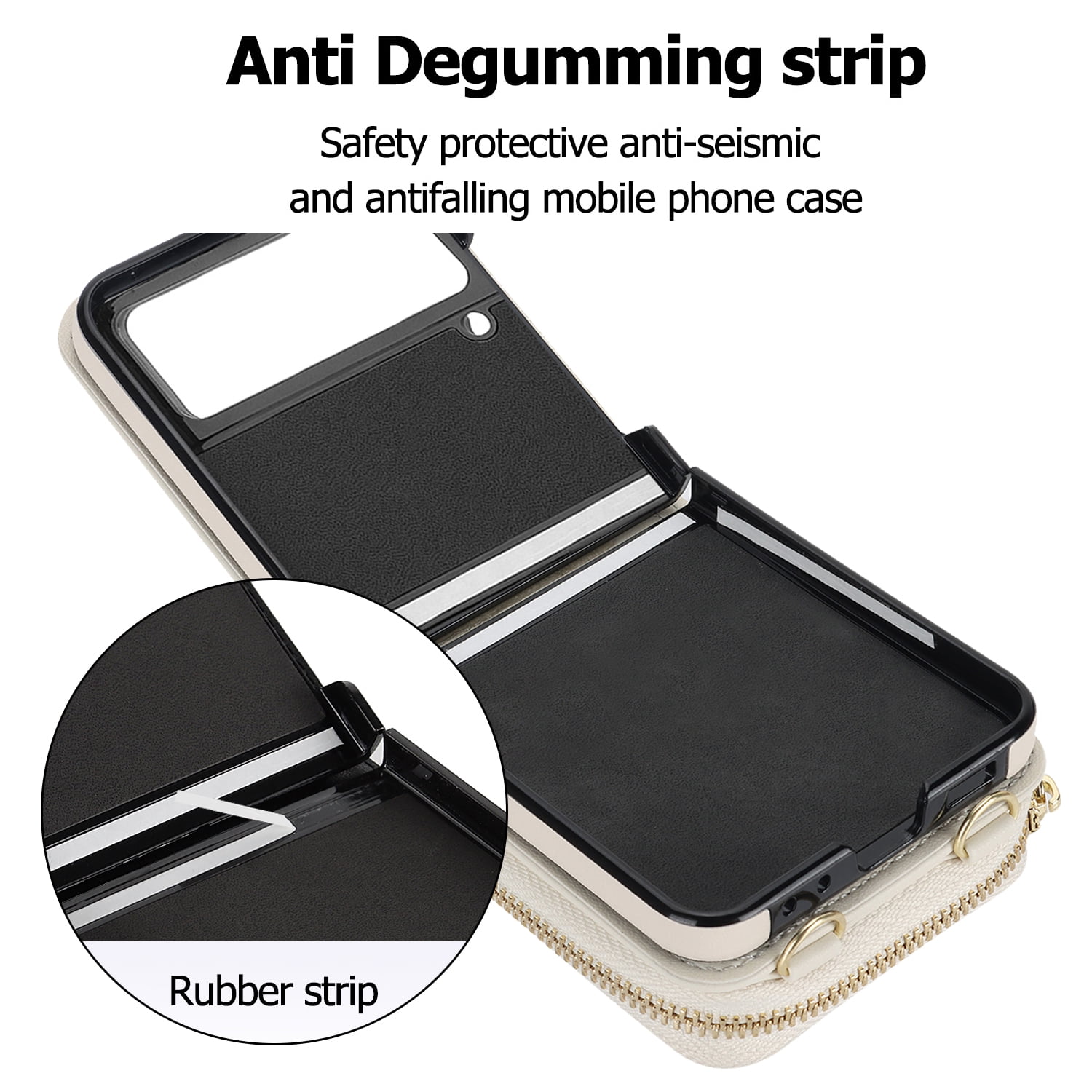 Dteck for Samsung Galaxy Z Flip 4 Case with Card Holder RFID Blocking, Crossbody Wallet Case for Z Flip4 with Adjustable Strap, Zipper Purse Leather Handbag Case Compatible with Galaxy Z Flip4,Beige