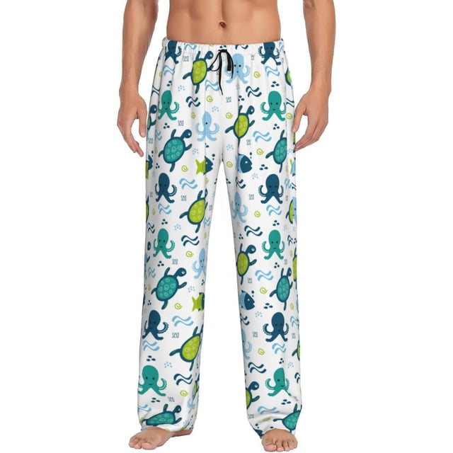 Balery Cartoon Sea Creatures Pantalones de pijama para hombre, pijama ultraligero, pantalón de descanso-Small