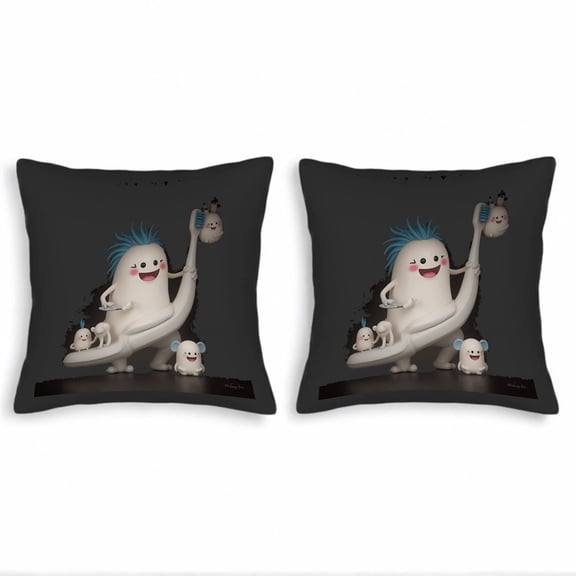 Whimsical Throw Pillow Covers 18x18in Set of 2 - Bright Spiky Character & Playful Creatures Design for Couch Bed Car Decor