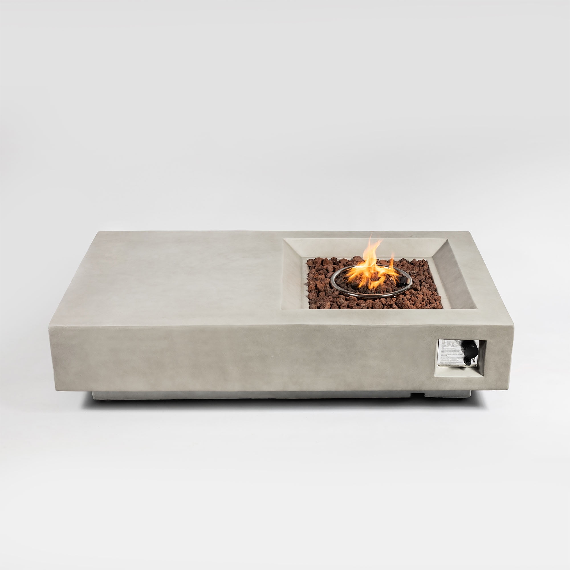 E-Western 60" Propane Fire Pit Table with 50,000 BTU Rectangular Concrete Design, Adjustable Flame, Lava Rocks and Rain Cover for Outdoor Patio Garden Backyard