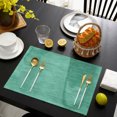 thumbnail image 4 of Teal Solid Color Placemats Set of 4, Minimalist Vintage Linen Texture Modern Washable Wipeable Table Mats for Dining Tables, Indoor Outdoor Kitchen Place Mats for Holiday Party Table Decor, 4 of 9