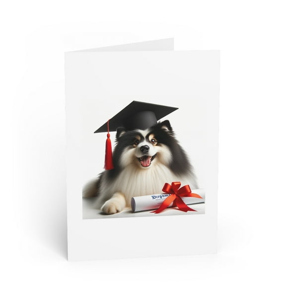 DistinctInk Greeting Card / Note Card - Icelandic Sheepdog Graduation - PACK of 10