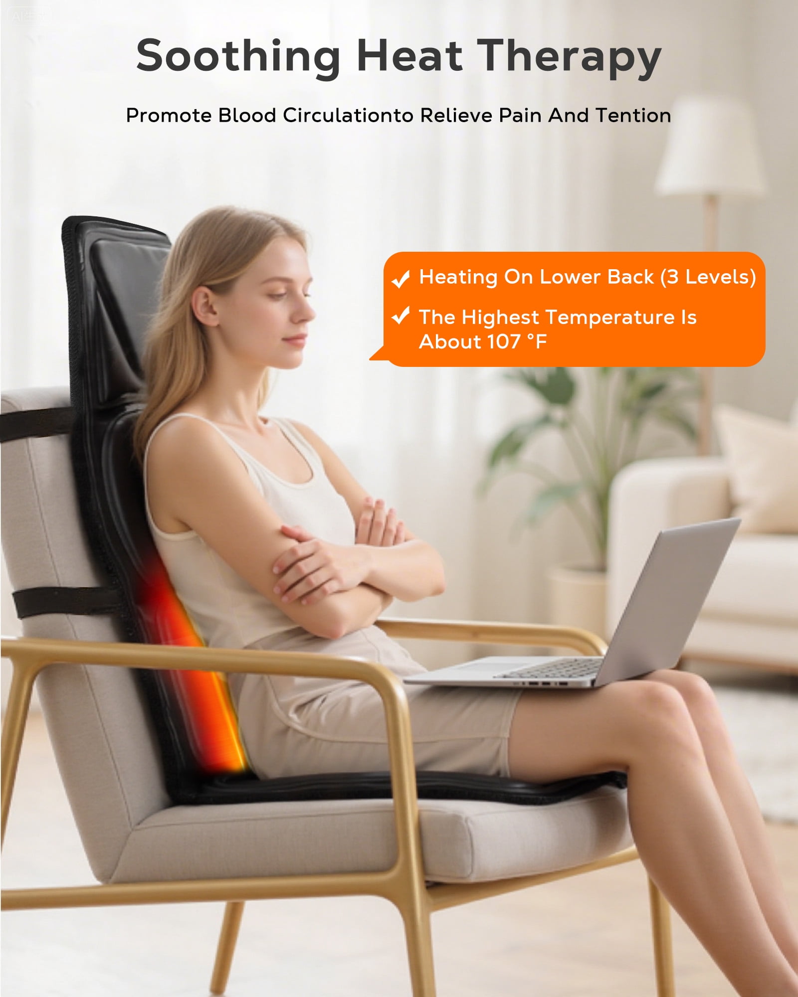 BOKYAN Back Massager, Electric Full Body Massager with Heat, Seat Cushion Massager Vibration Chair Pad for Home Car, Gifts