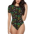 thumbnail image 2 of Uemuo Pineapples Pattern Women's One Piece Short Sleeve Swimsuit Rash Guard Surfing Modest Quick-drying Swimsuit Beach Essentials-Small, 2 of 9