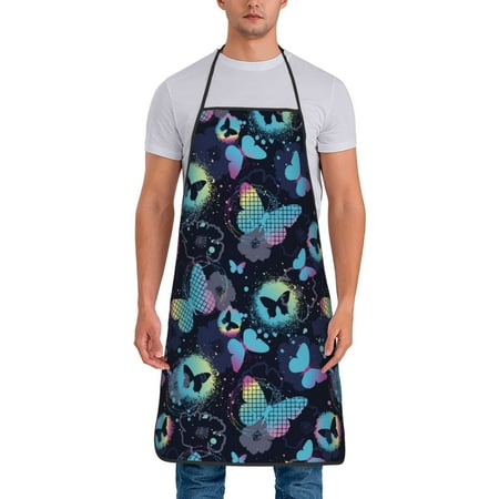 

Jgfou Blue Butterfly Print Anti-fouling Apron for Men Women Waterproof Oil-Proof Kitchen Apron with Adjustable Straps Pocket and No-Pill No-Fade Fabric