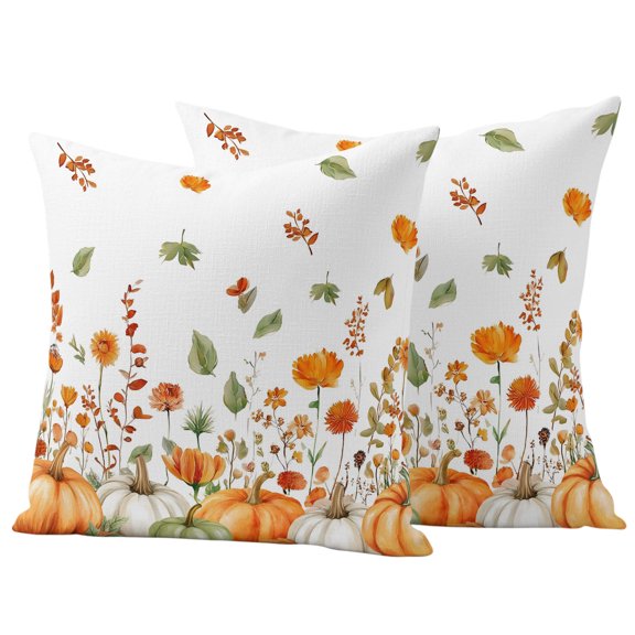 Outdoor Pillow Covers 24x24 Set of 2, Orange Green Fall Waterproof Patio Throw Pillow Covers for Couch Sofa Chair, Thanksgiving Pumpkins Maple Leaf Decorative Pillowcases for Throw Pillows