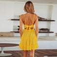 thumbnail image 2 of Robes d'Été pour Femmes à Col en V à Bretelles Spaghetti avec Nœud, Dos Nu, Sans Manches, en Dentelle, Mini Robe Patineuse Évasée, Robe Courte de Plage, 2 of 6