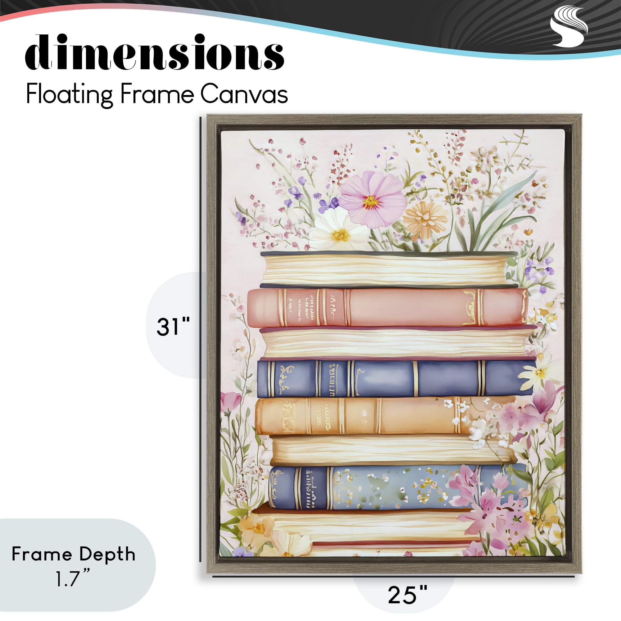Stupell Industries Blooming Bookstack in Pastels Brown Framed Floater Canvas Wall Art, design by LSR Design Studio
