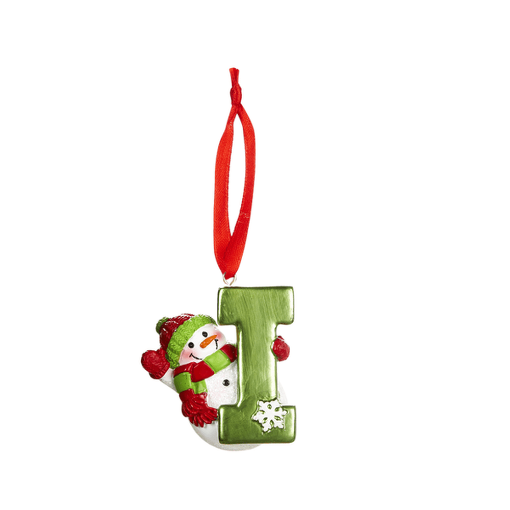 HOLIDAY SNOWMAN Monogram Initial Christmas Ornament Letter I 