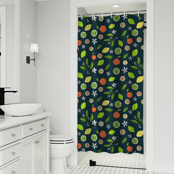 Mixed Citrus Fruit Leaves DarkGreen Pattern Shower Curtain 36"x72" ,Bathroom Decorative Shower Curtains Set with 12 Hooks,Modern Waterproof Washable Shower Curtain