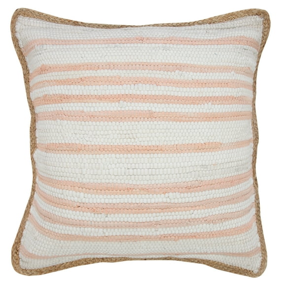 Ox Bay Ringo 20" x 20" Coral Pink Jute Bordered Striped Cotton Adult Decorative Throw Pillow Cover