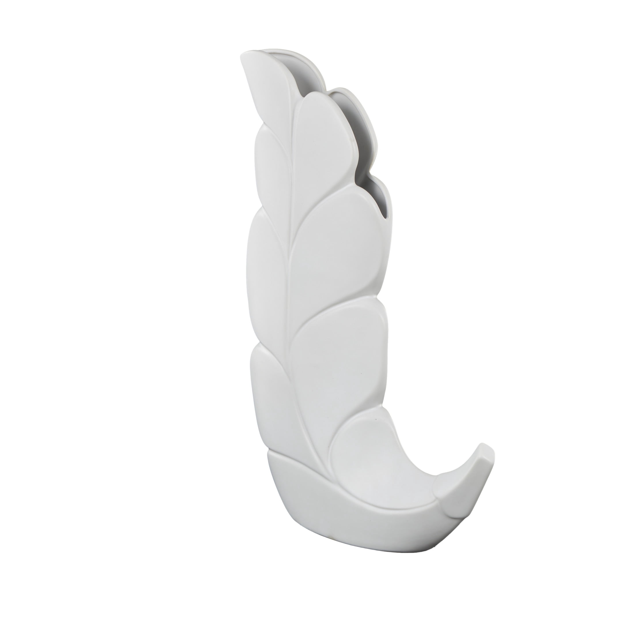 DecMode 20" Leaf Slanted White Ceramic Vase