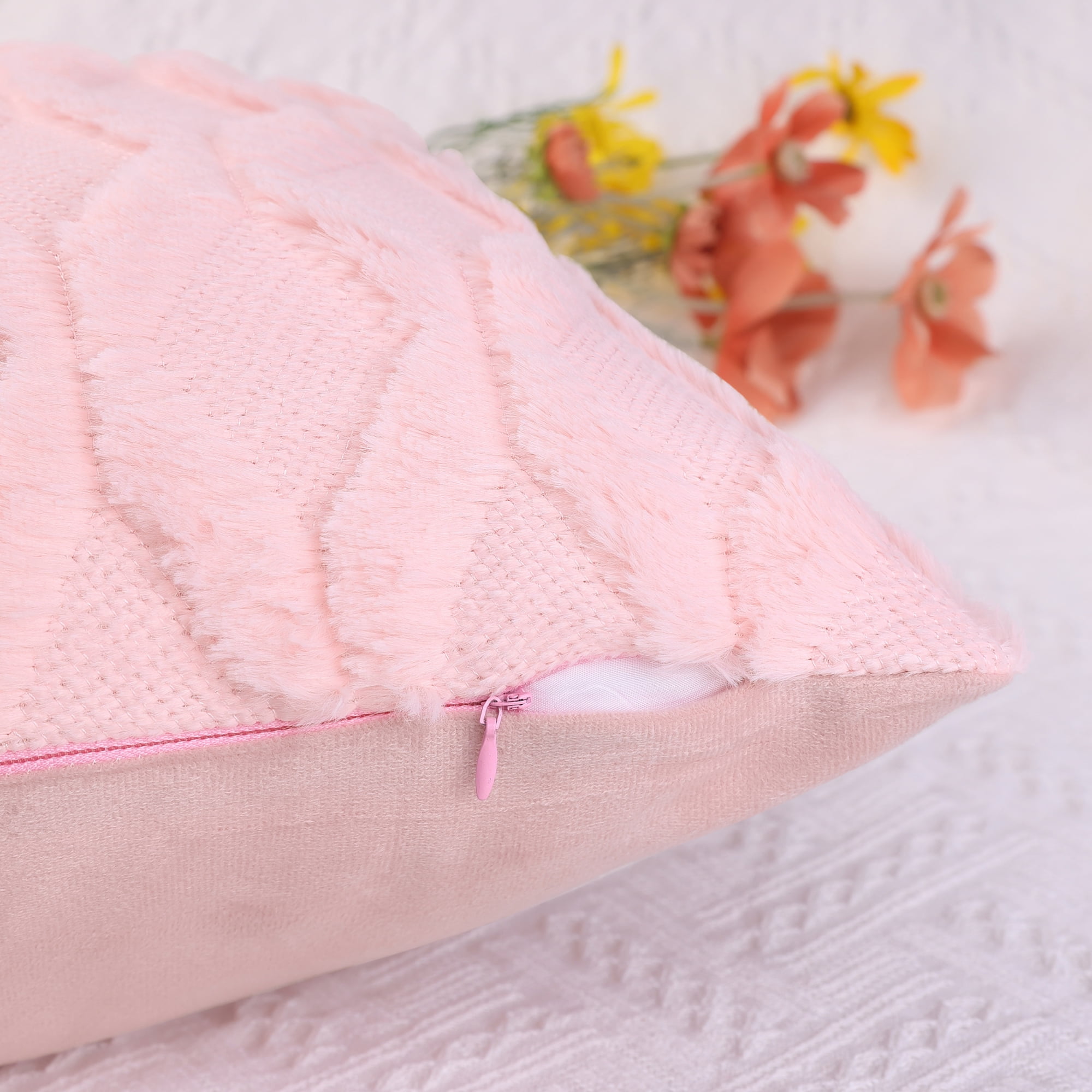 Unique Bargains 4 Pcs Soft Throw Pillow Covers for Living Room Light Pink/Grey
