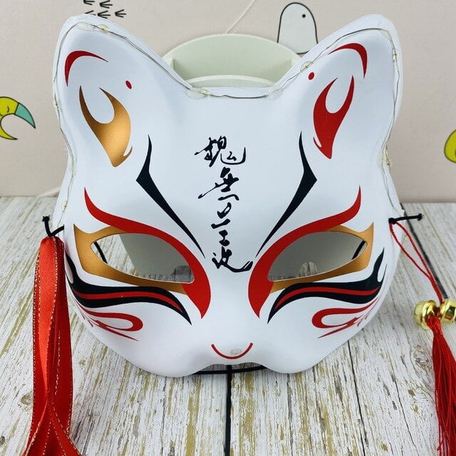 Máscara japonesa de media cara pintada a mano, máscara de zorro y gato, Anime, Demon Slayer, mascarada, accesorio de Cosplay para Festival de Halloween