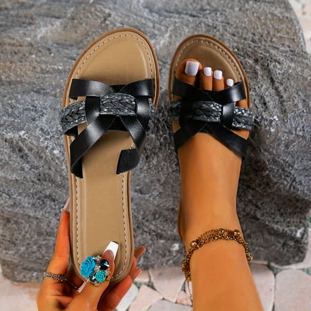 

Toe Braid Flat Slides Oversized Cross Straps Summer Outdoor Sports Sandals Women‘s Footwear