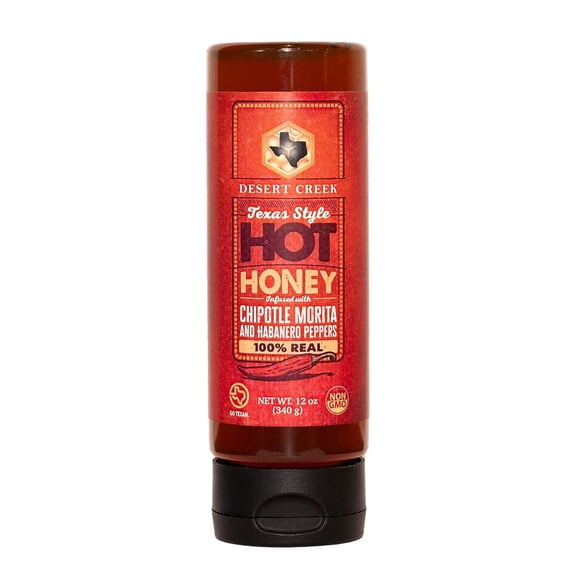 Desert Creek Honey Texas Style Hot Honey - Infused with Chipotle Morita and Habanero Peppers - 100% Unfiltered, Pure, Raw Honey - Unprocessed, Unpasteurized Honey
