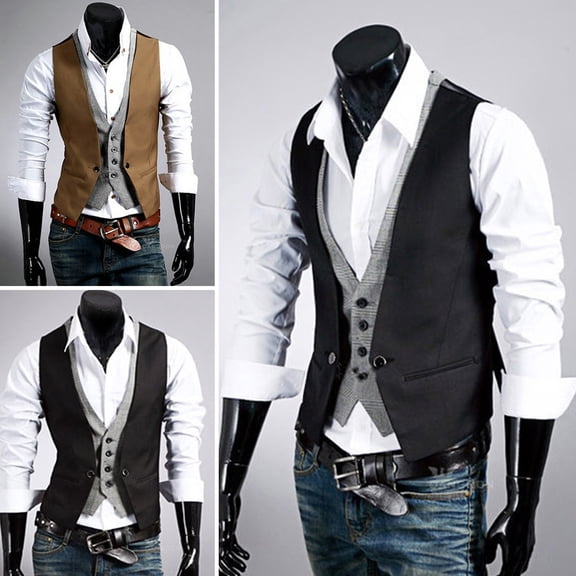 Joernso Single Breasted V-Neck Suit Vest Excellent Craftsmanship Fake Two Piece Men Business Waistcoat Workwear