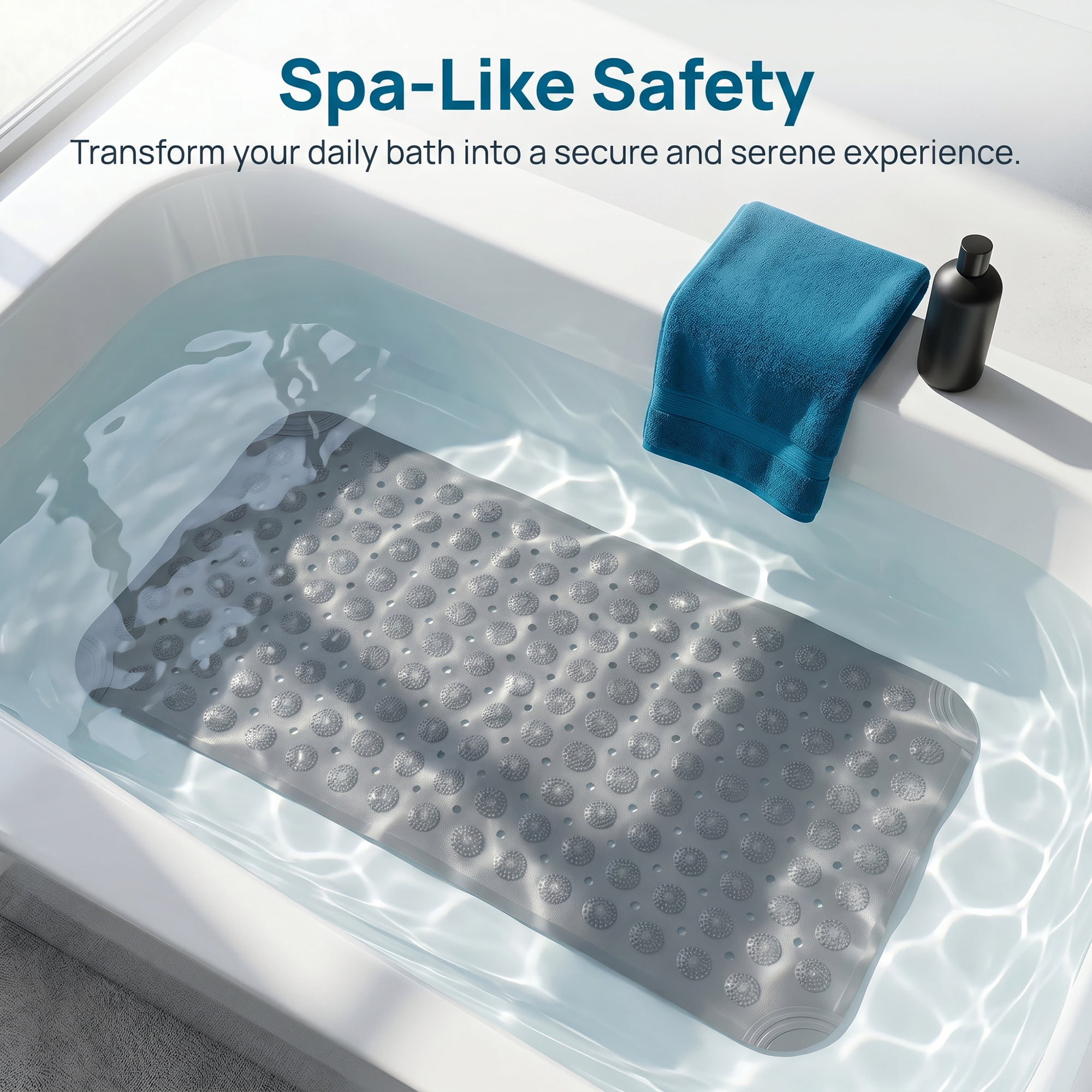 Unique Bargains Non Slip Quick Dry Machine Washable Bath Tub Mat Grey 28" x 14"