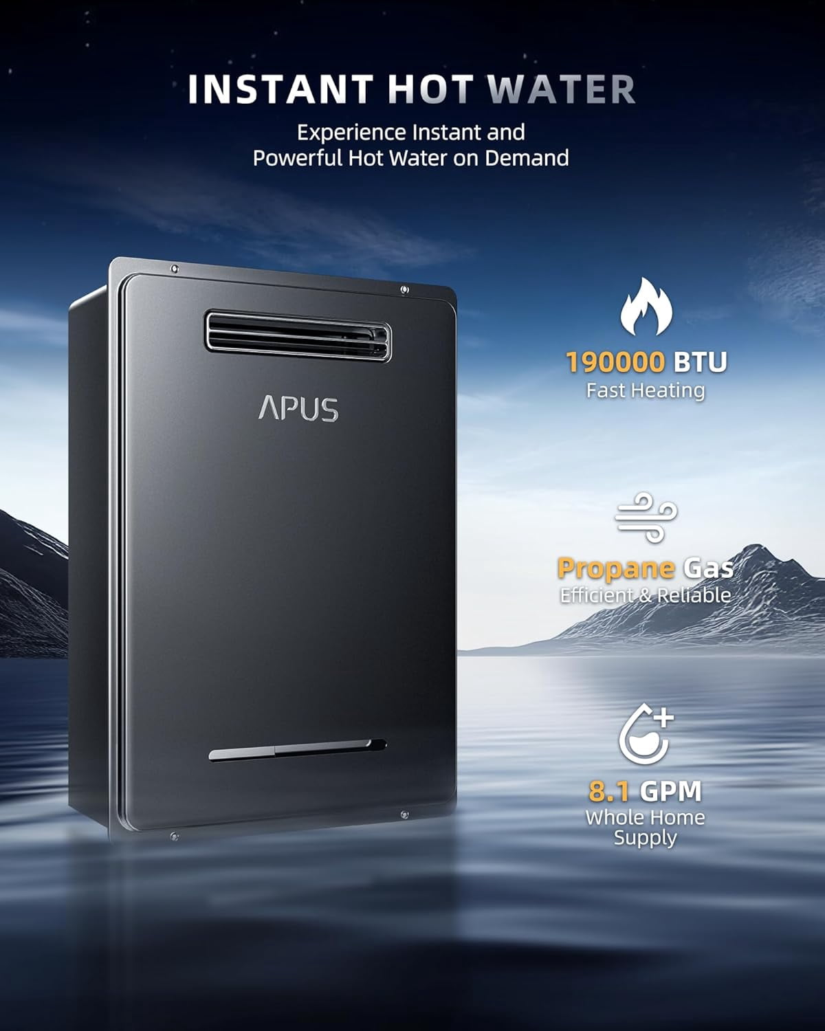 190000BTU Outdoor Tankless Water Heater,with WiFi & Remote Control,High Efficiency for Supports 5 Outlets