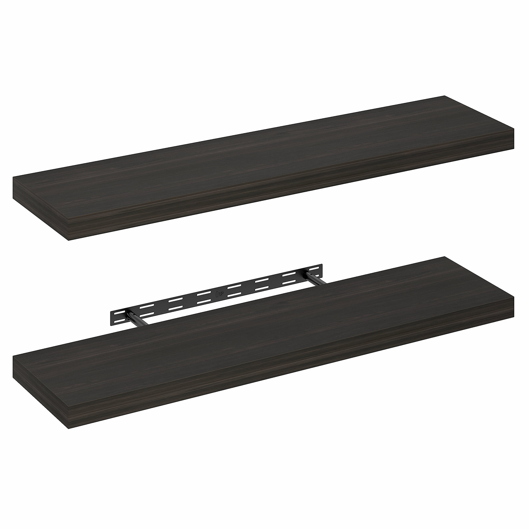 Furinno TANNA Set of 2 12x47 2" Thick Wall Shelf Invisible Bracket Tobacco Oak
