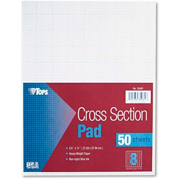 Tops Business Forms B34342 Cross Section Pad - 8.5 x 11 in. - White - 8 Squares per inch - 50 Sheets per Pad - 20 lbs