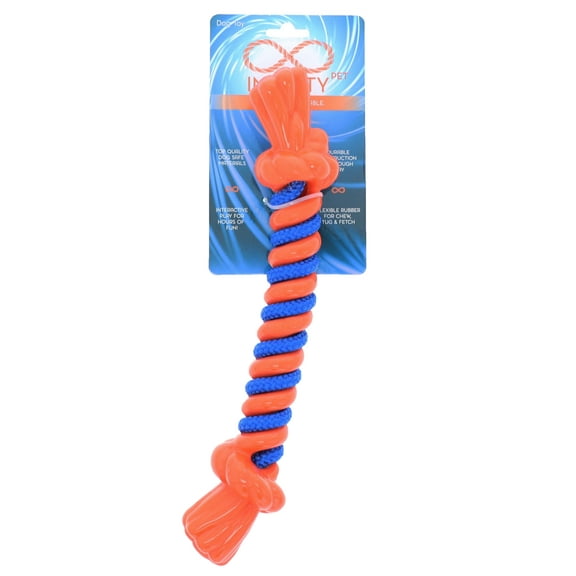 Infinity Pet TPR and Rope Chew and Tug Bone Toy, Large, Orange