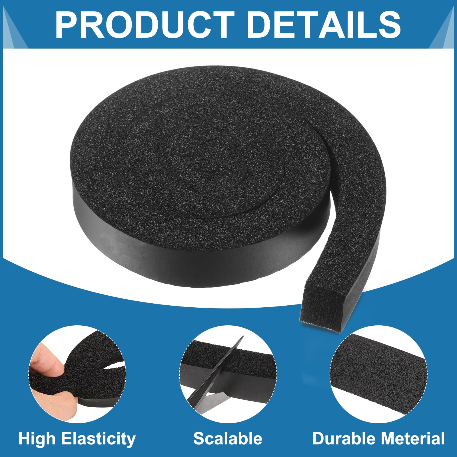 3 Set 3.28ft Foam Seal Strip, 1 Inch Width x 1 Inch Thick Weather Stripping Foam Insulation Tape, High Density Air Conditioner Open Cell Foam Seal Tape for Doors, Windows, Black