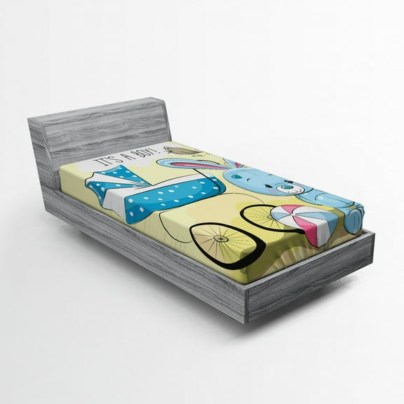 Ambesonne Gender Reveal Fitted Sheet, Bunny, Twin XL Size, Avocado Green Blue