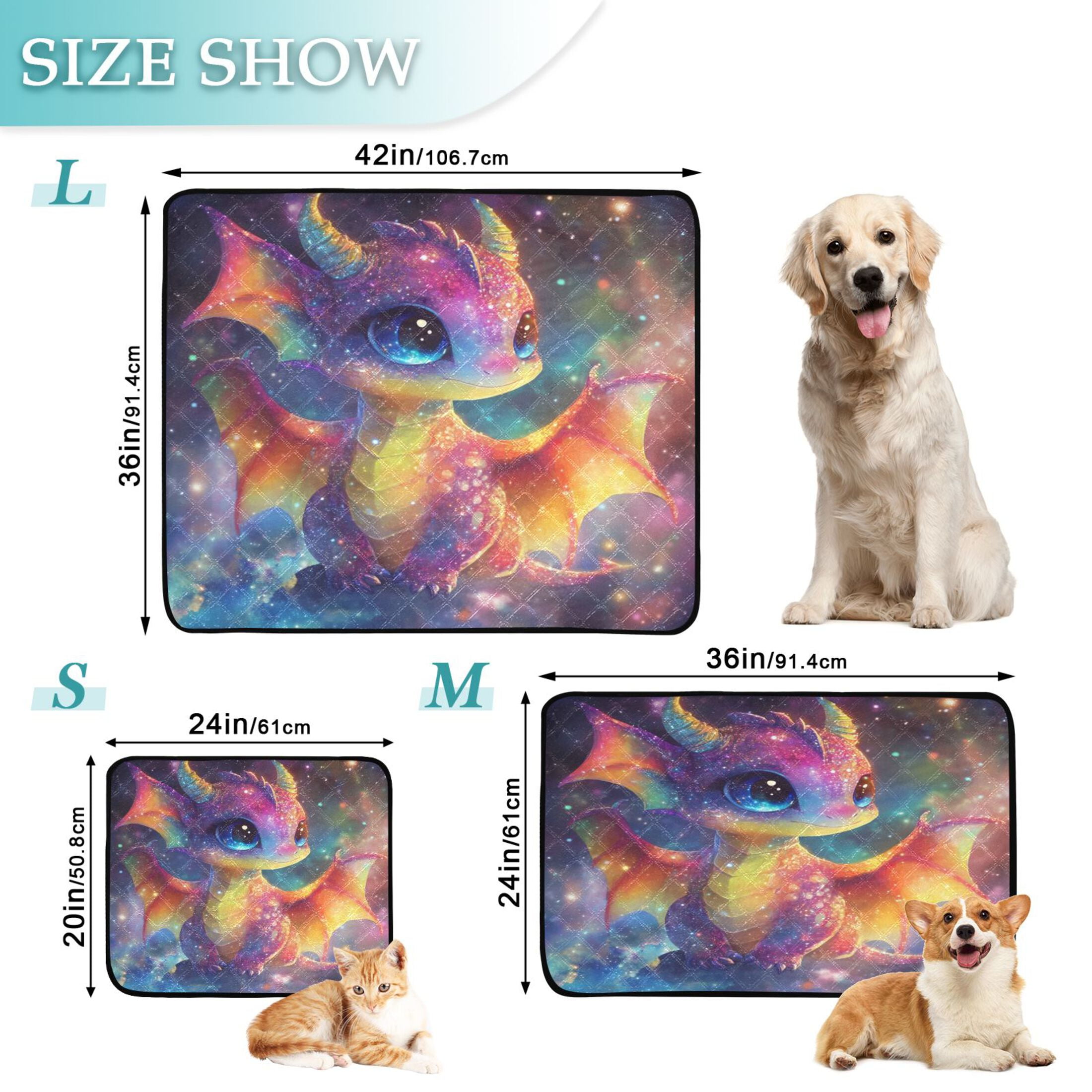 Qxltty Colorful Dragon Baby Cat litter Pads Pet Set of 2 Diaper Mats Center Anti-leakage Layer Absorbent Soft and Comfortable