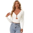thumbnail image 1 of Blusa Corta Sexy Allegra K de Mangas Largas con cuello En V y Anillo Calado blanco XS, 1 of 6