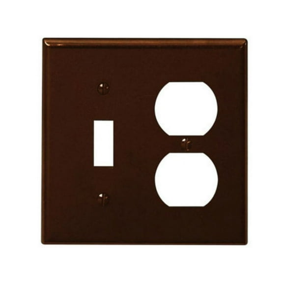 Leviton Toggle Switch and Duplex Outlet Wall Plate Combination, 2-Gang, Standard - Brown