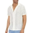 thumbnail image 3 of Lace T Shirts for Man Summer Casual Short Sleeve Relaxed Fit Button Down Notch Collar Hollow out Vacation Beach Shirt, 3 of 9
