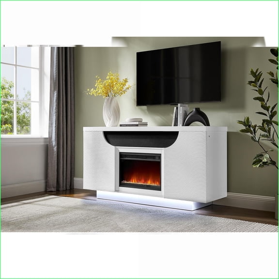 Electric Fireplace 66'' Alessia Ivory Solid Wood MDF | Modern | Freestanding