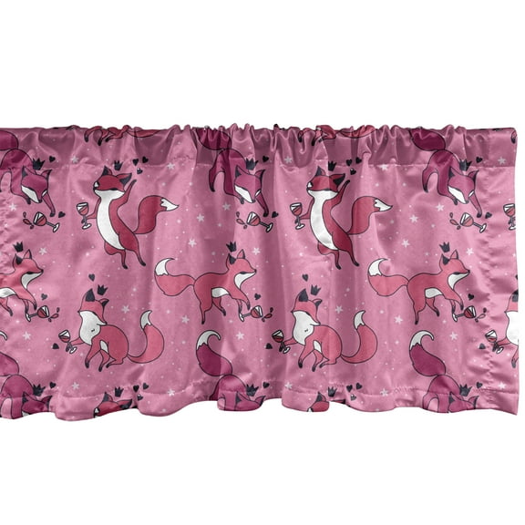 Ambesonne Cartoon Valance Pack of 2, Funny Foxes Having Fun Art, 54"X12", Pink and Dark Magenta