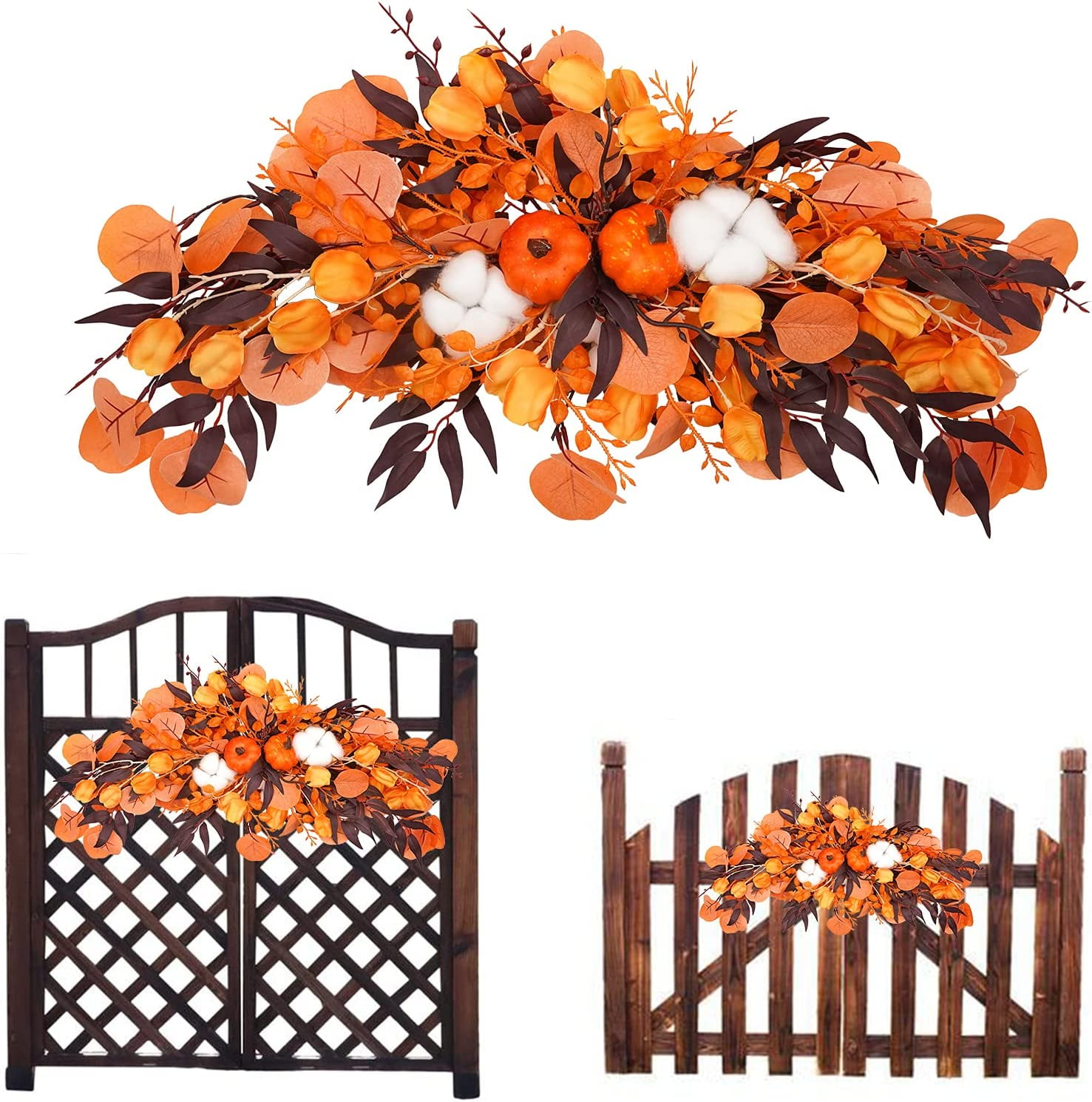 Nvzi 29 Inches Fall Swag Decoration Garland Artificial Flower Swag with Maple Leaf and Pumpkins