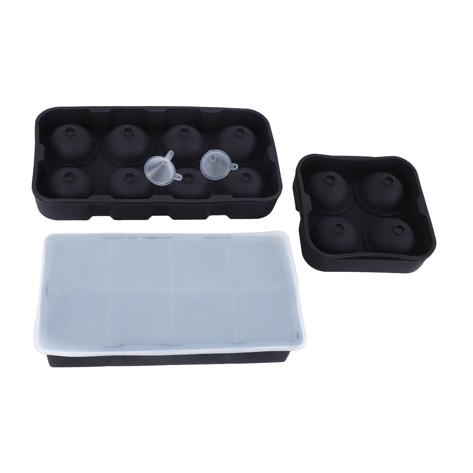 Yajisi Large Silicone Ice Cube Tray Easy Release Square And Spherical Sphere Ice Molds Maker For Cocktails Whiskey Bourbon Beverages Home Bar Use Includes Covers And Funnels (9.84 inches / 25 cm)