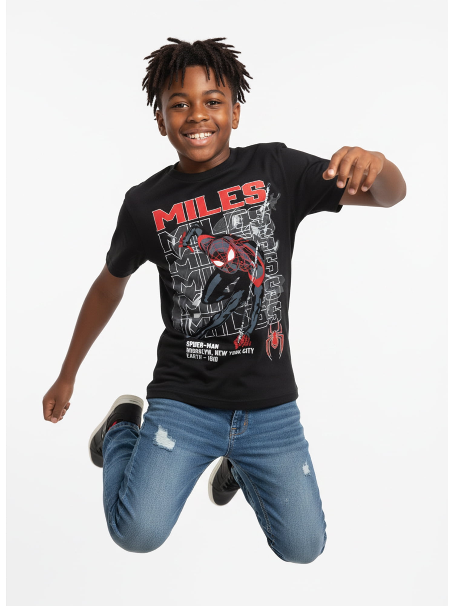 Spider-Man, Boys' & Big Boys', Miles Repeated, Short Sleeve, Graphic T-Shirt, Sizes 4-18