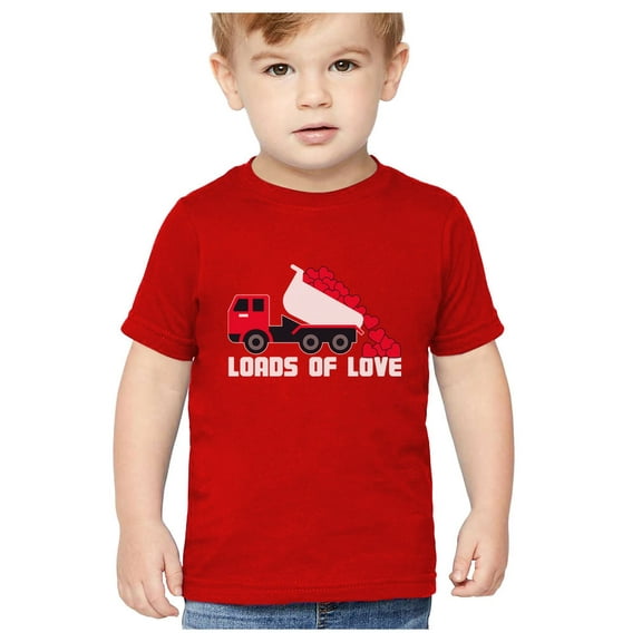 Tstars Boys Unisex Awesome Valentine's Day Love First Valentine's Day Dump Truck Loads of Love Gift Idea for Boy Infant Kids Graphic T Shirt