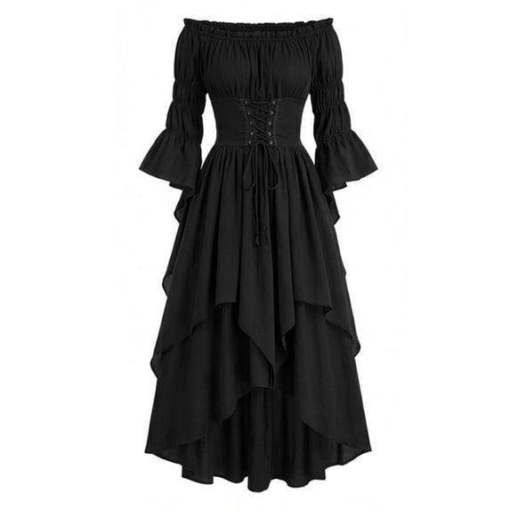 Victorian Dress Renaissance Costume Women Gothic Witch Dress Medieval Wedding Dress Black XL