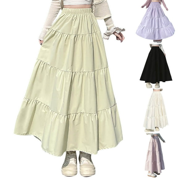 QATAINLAV Fashion Skirt for Women Elastic High Waist Skirts Casual Flowy Swing A Line Ruffle Tiered Maxi Skirt, Purple, Gifts for Mom