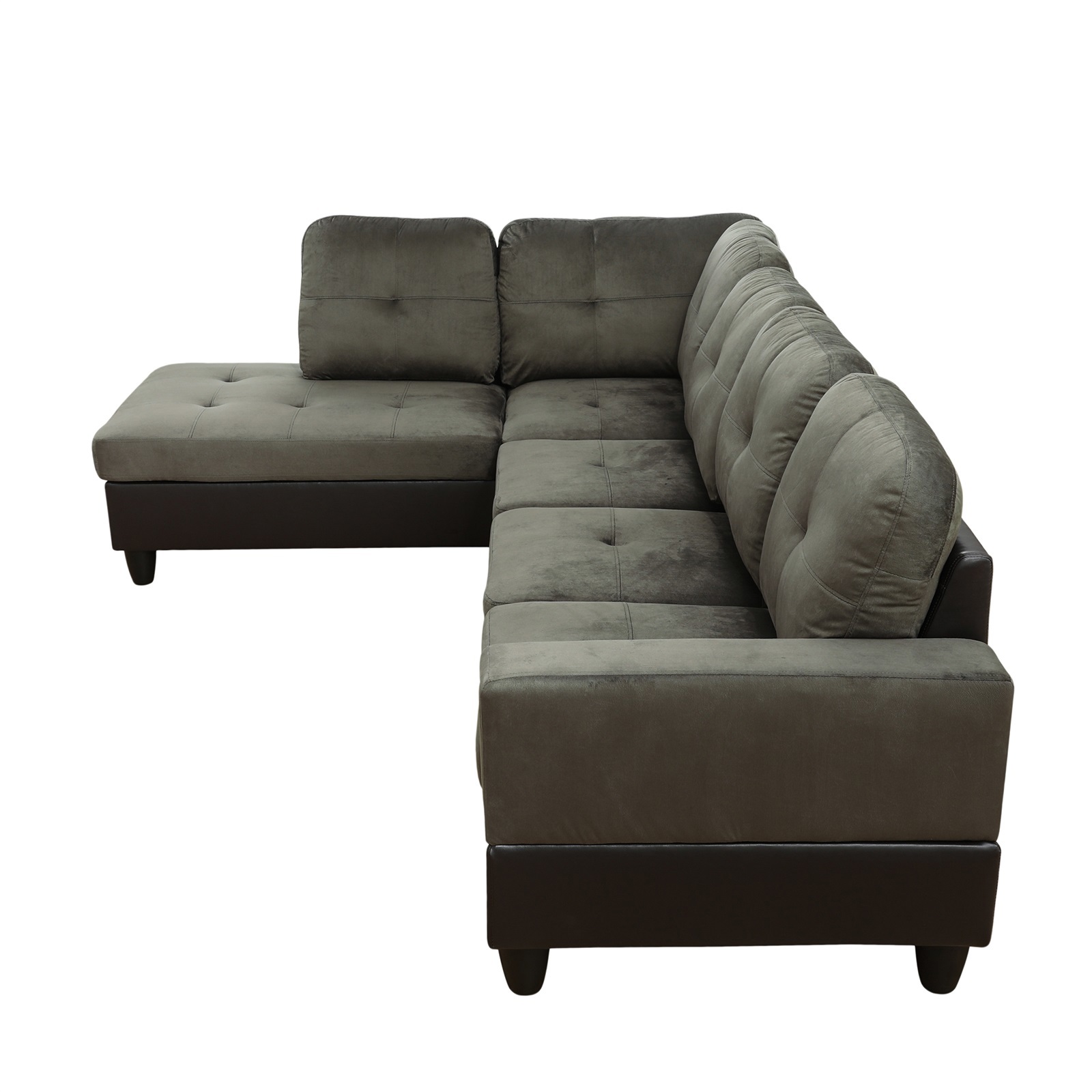 Hommoo Flannel & PVC L-Shaped Sectional Couch and Sofa Set, Modern Living Room Furniture Set, Left Side, Taupe
