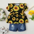 thumbnail image 2 of 4T Baby Girls Clothes Baby Girls 2PCS Outfits 4-5T Girls Sunflower Print Short Sleeve Tops Ripped Jeans Short Set Black, 2 of 9