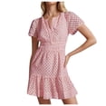 thumbnail image 1 of TSADFHJI Jupe en Dentelle Maxi Robe Décontractée Unie Col en V Ligne A Dentelle Creuse Plissée Manches Courtes Mini Robe L, 1 of 9