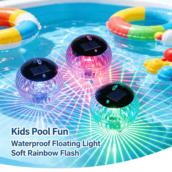2PCS Solar Floating Pool Lights, IP65 Waterproof RGB Color‑Changing LED Lights, Solar‑Powered with Hanging Hole for Pond, Fountain, Garden, Patio Outdoor Decoration