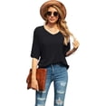 thumbnail image 2 of Blusa de mujer con cuello en V holgado y mangas acampanadas 3/4, 2 of 7