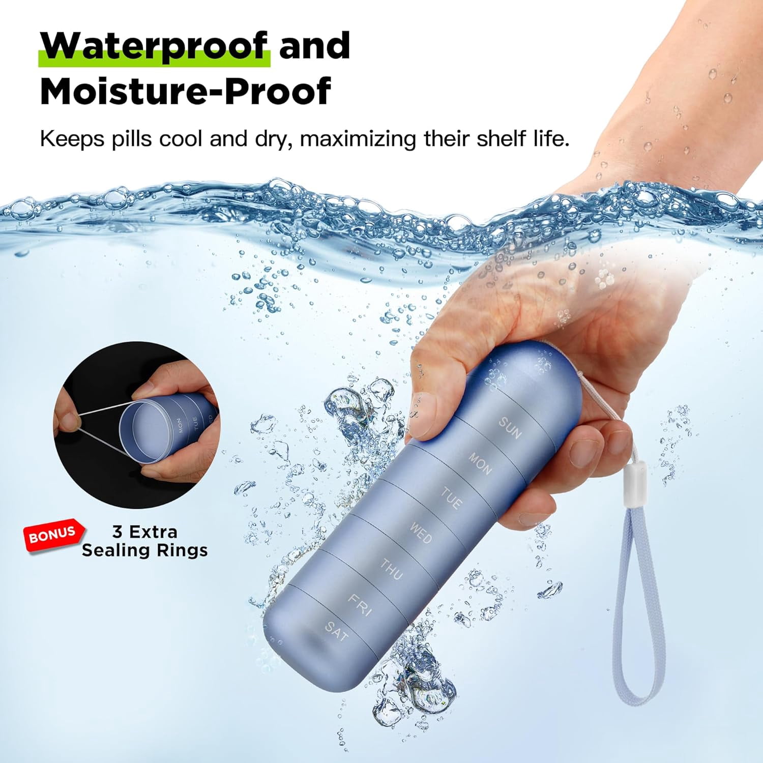 Metal Travel Pill Organizer, Portable Waterproof Weekly Pill Box, Large Aluminum Alloy Pill Case Container, 7 Day Daily Medicine Organizer Holder for Vitamin, Supplement