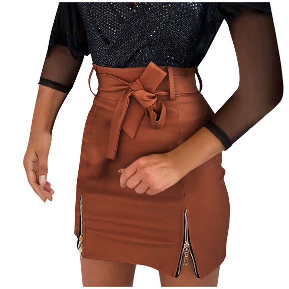 asdoklhq Skirt for Women Plus Size,High Waist Solid Zipper Slit Buttocks Mini Skirt
