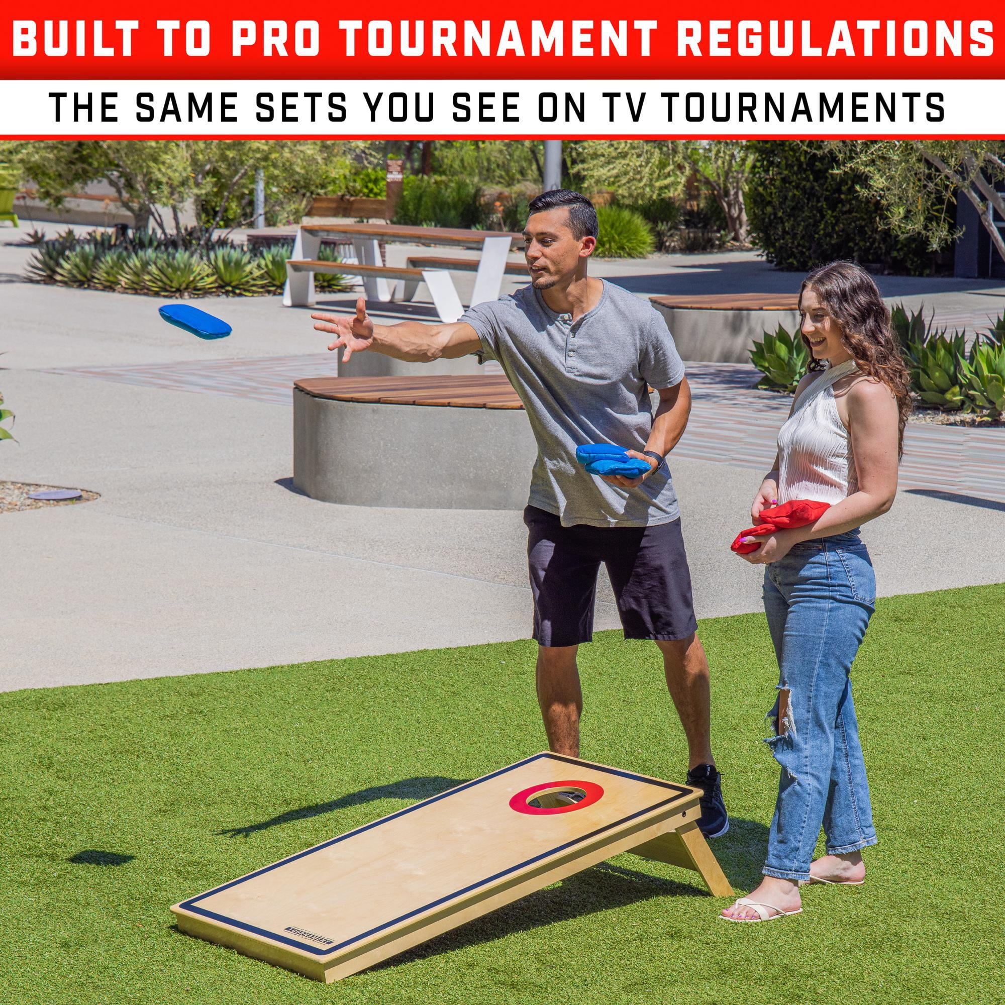 GoSports Tournament Edition Regulation Cornhole Game Set - 4 ft x 2 ft Wood Boards with 8 Dual Side (Slide and Stop) Bean Bags