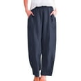 thumbnail image 7 of Fesfesfes Women's Wide-Leg Cropped Pants Solid Color Elastic Loose Rolled Cuff Hem Trousers with Pockets Lightweight Comfy Sweatpants(Navy,M), 7 of 7
