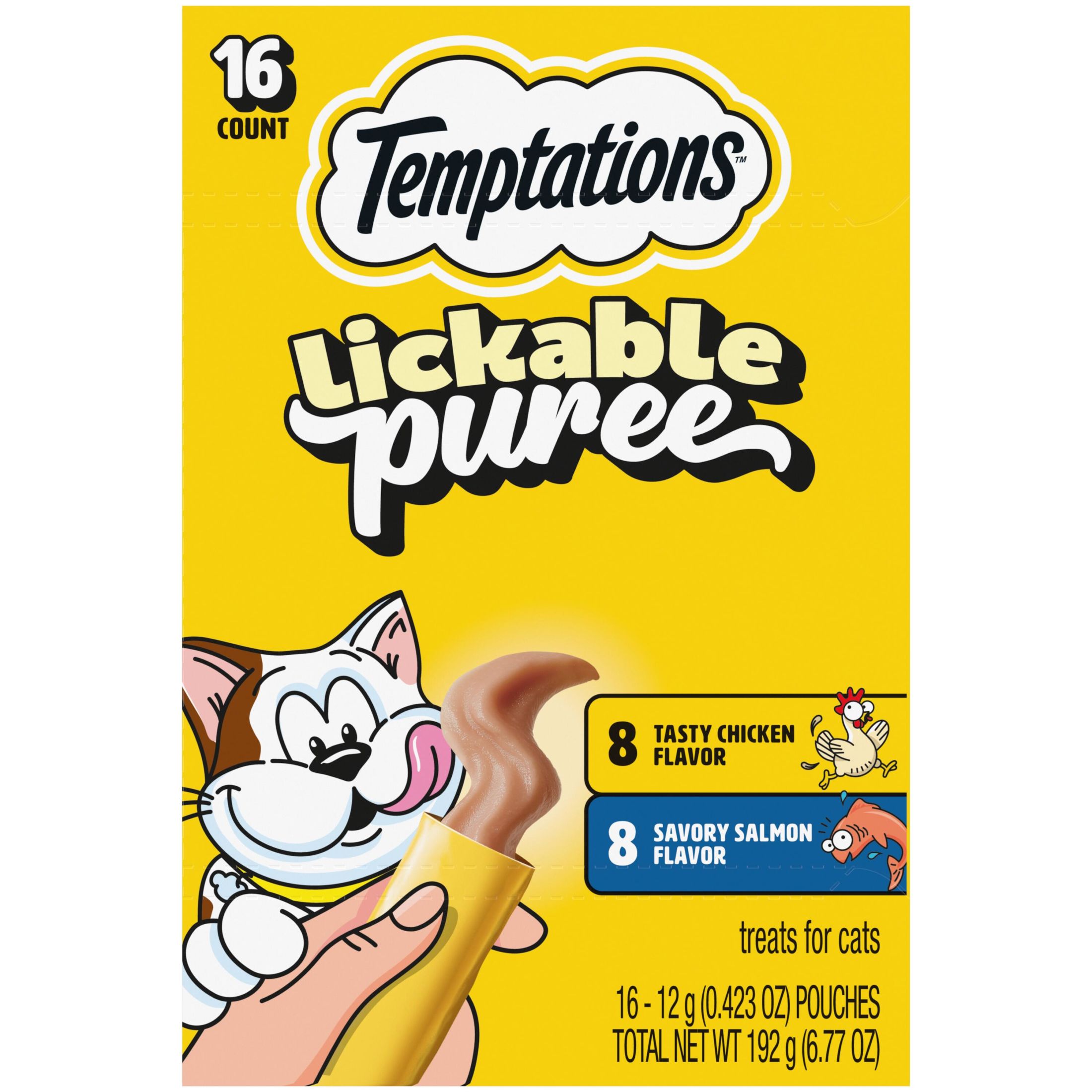 TEMPTATIONS Creamy Puree Salmon Chicken Cat Treats 16 Pack